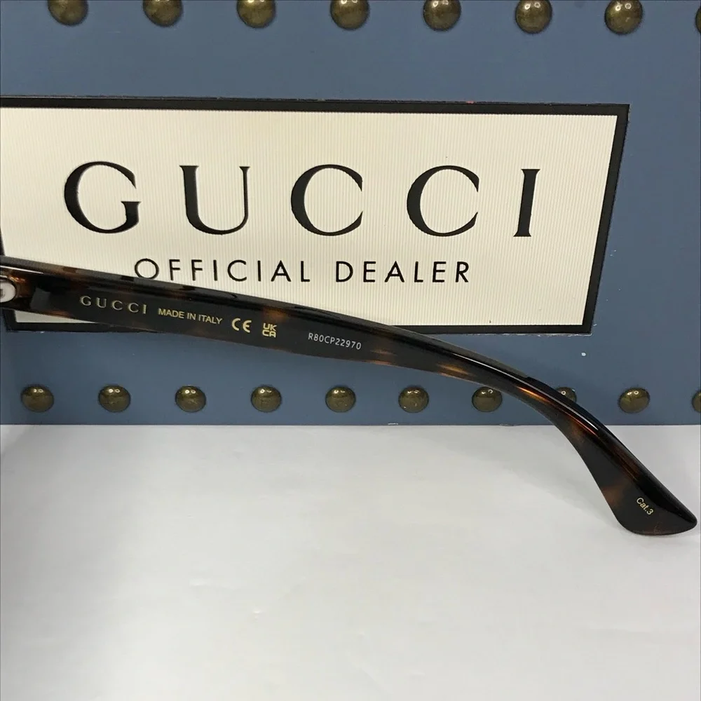 New Authentic GUCCI GG0748S 003 Tortoise Green Sunglasses